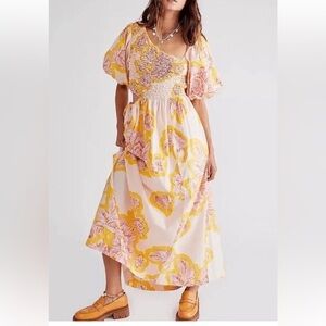 Free People Floral Yellow and Pink Women's Dress